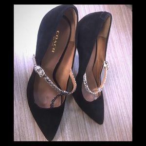 Coach t-strap suede Snake print pumps